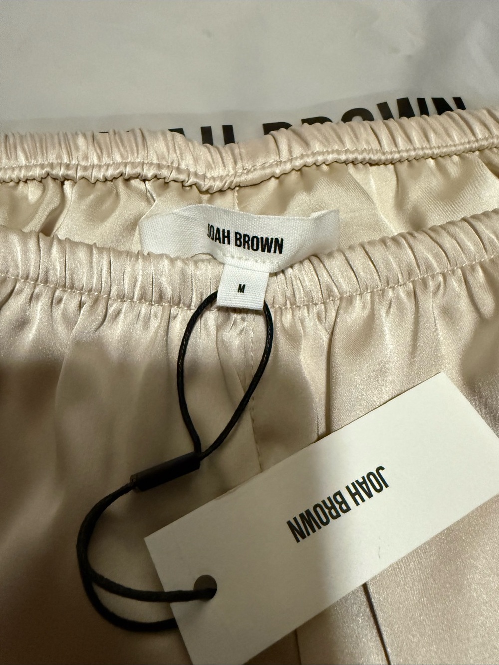 Joah Brown Satin Athletic Shorts in Champagne Satin - Picture 2 of 3
